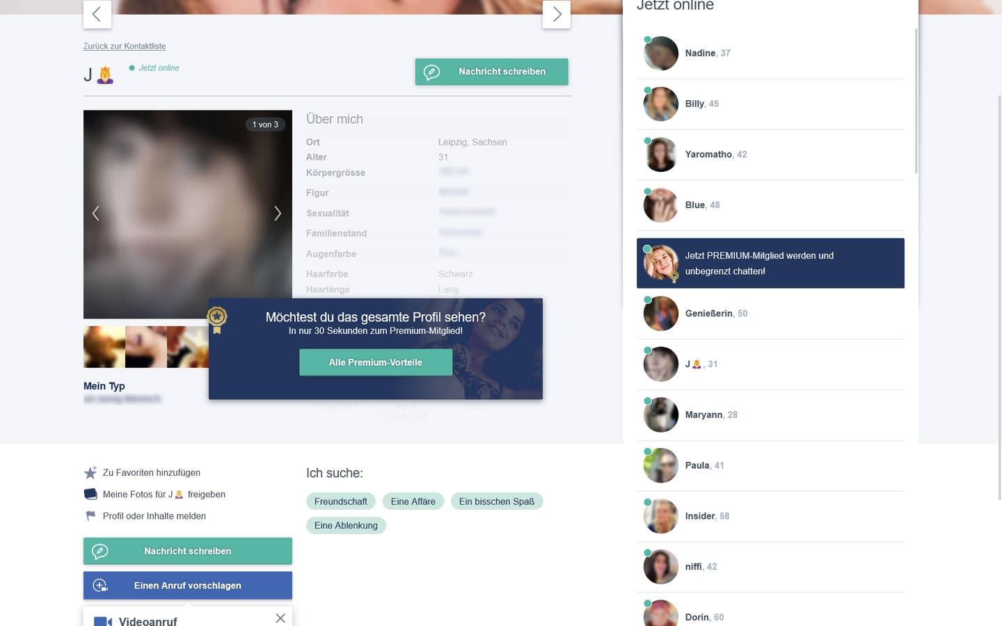 Benutzeroberfläche und Profile auf C-Date.de