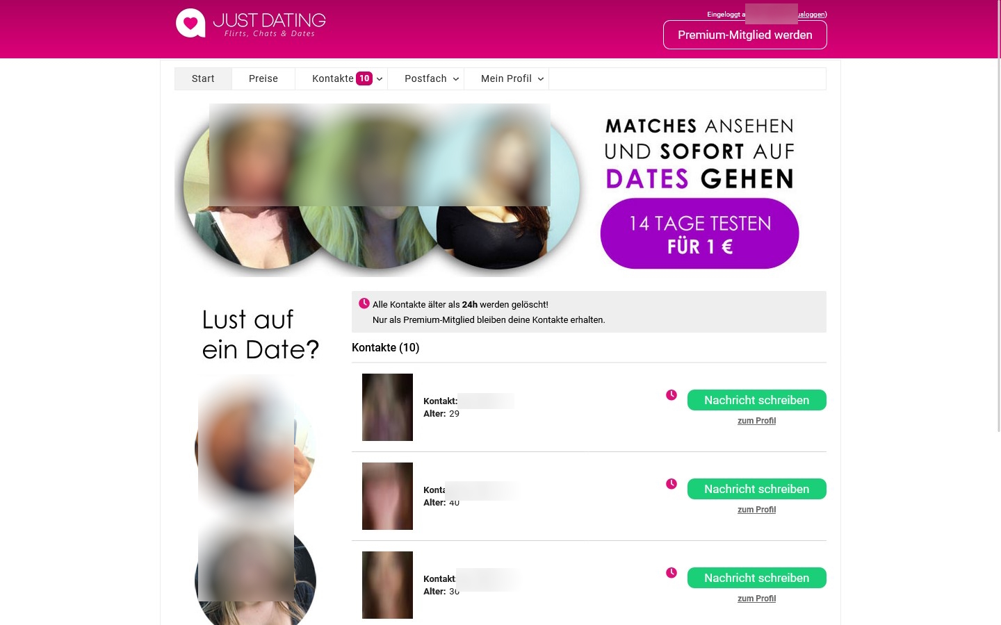 Just.dating Mitgliederbereich