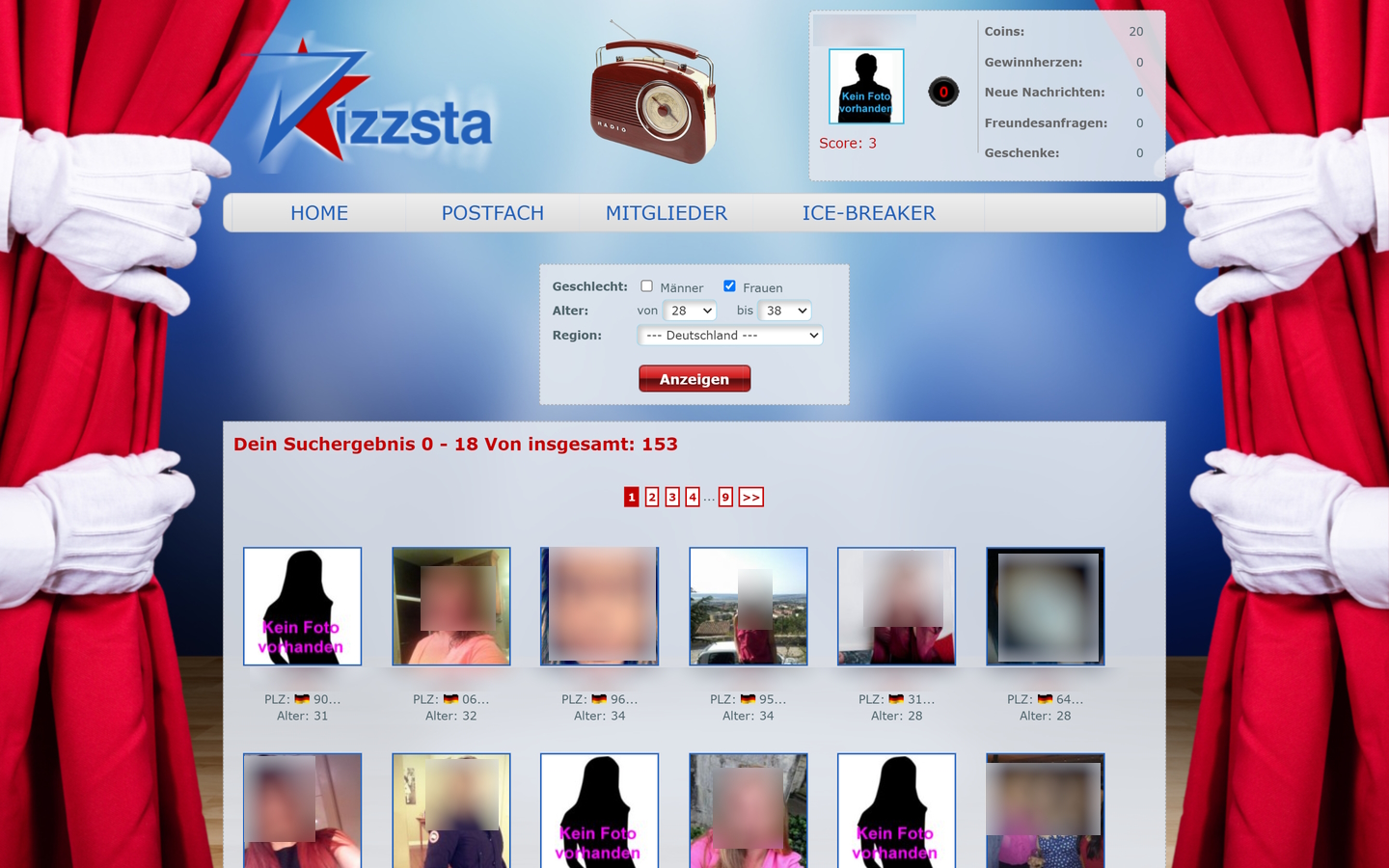 Kizzsta.de Mitgliederbereich