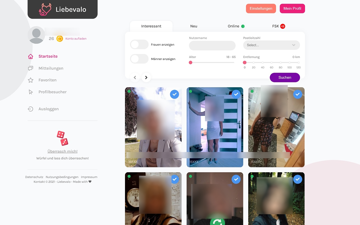 LiebeValo.de Mitgliederbereich