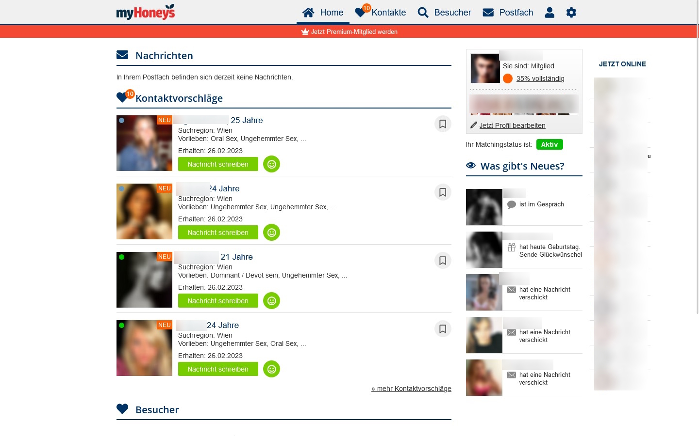 MyHoneys.at Mitgliederbereich