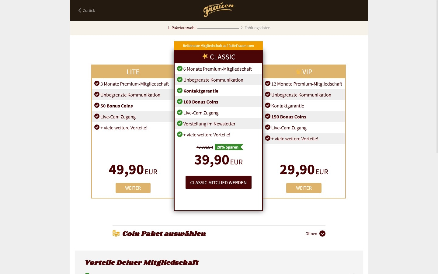 ReifeFrauen.com Kosten