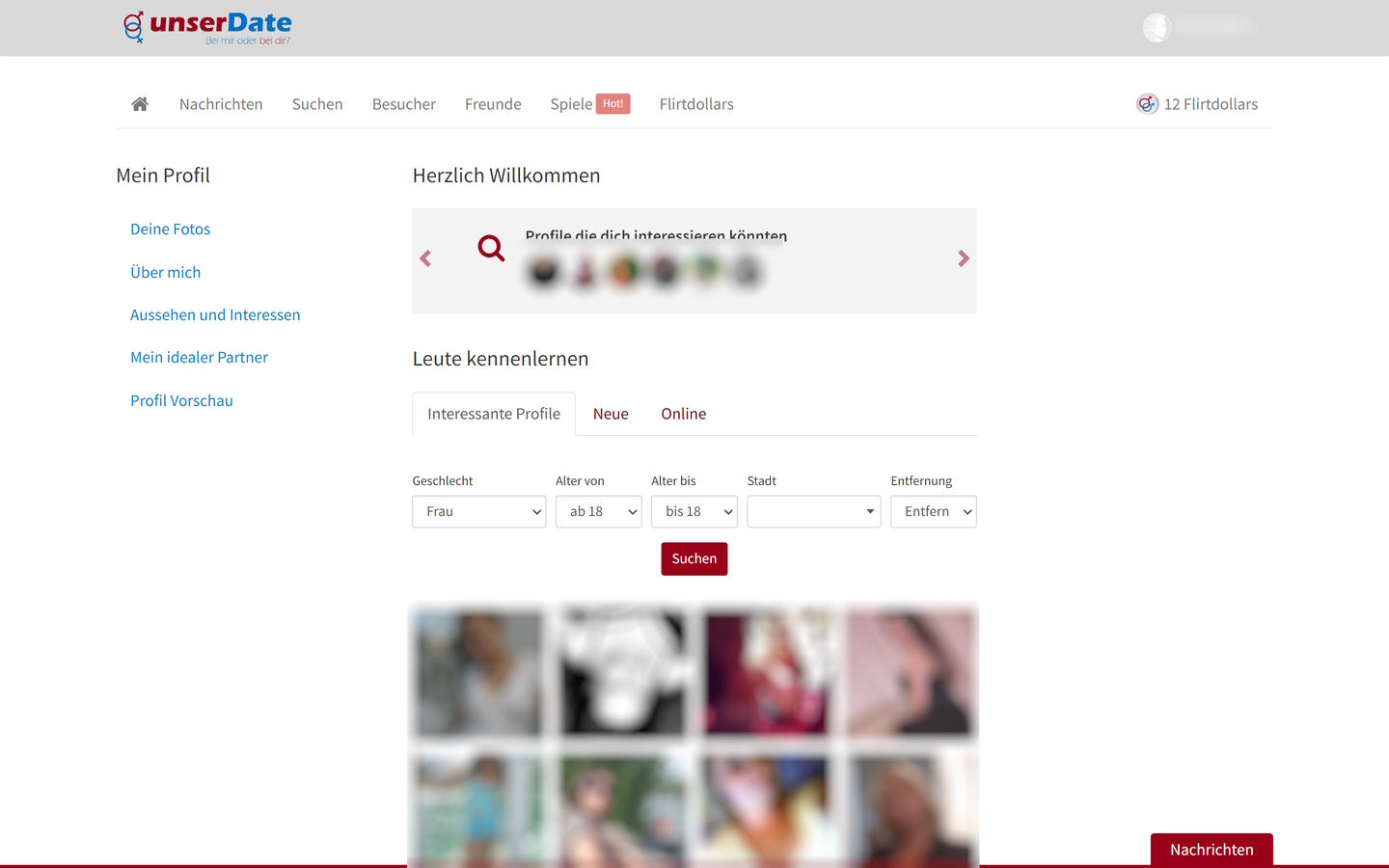 UnserDate.de Mitgliederbereich