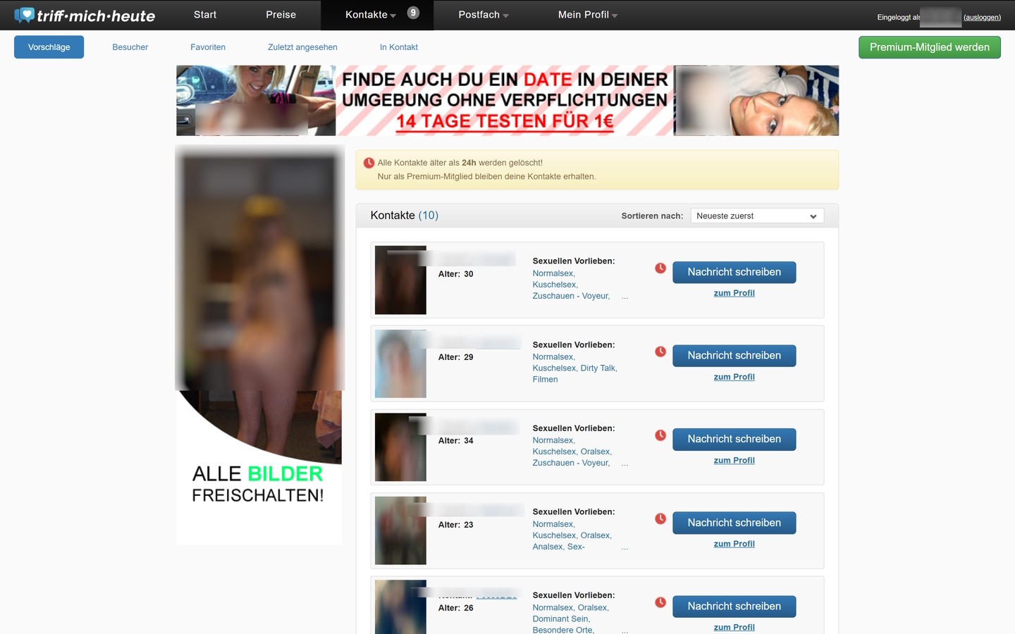 Triff-Mich-Heute.com Mitgliederbereich