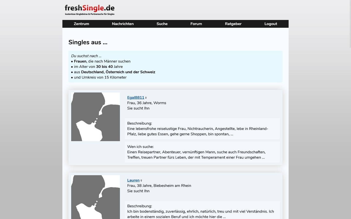 FreshSingle.de Mitgliederbereich