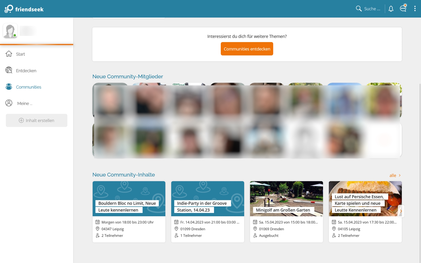 FriendSeek.com Mitgliederbereich