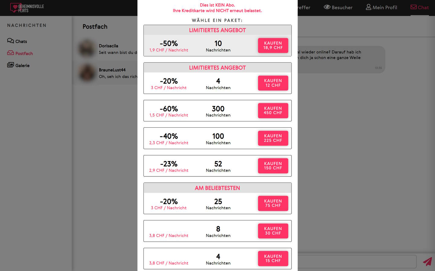 GeheimnisvolleFlirts.com Preise