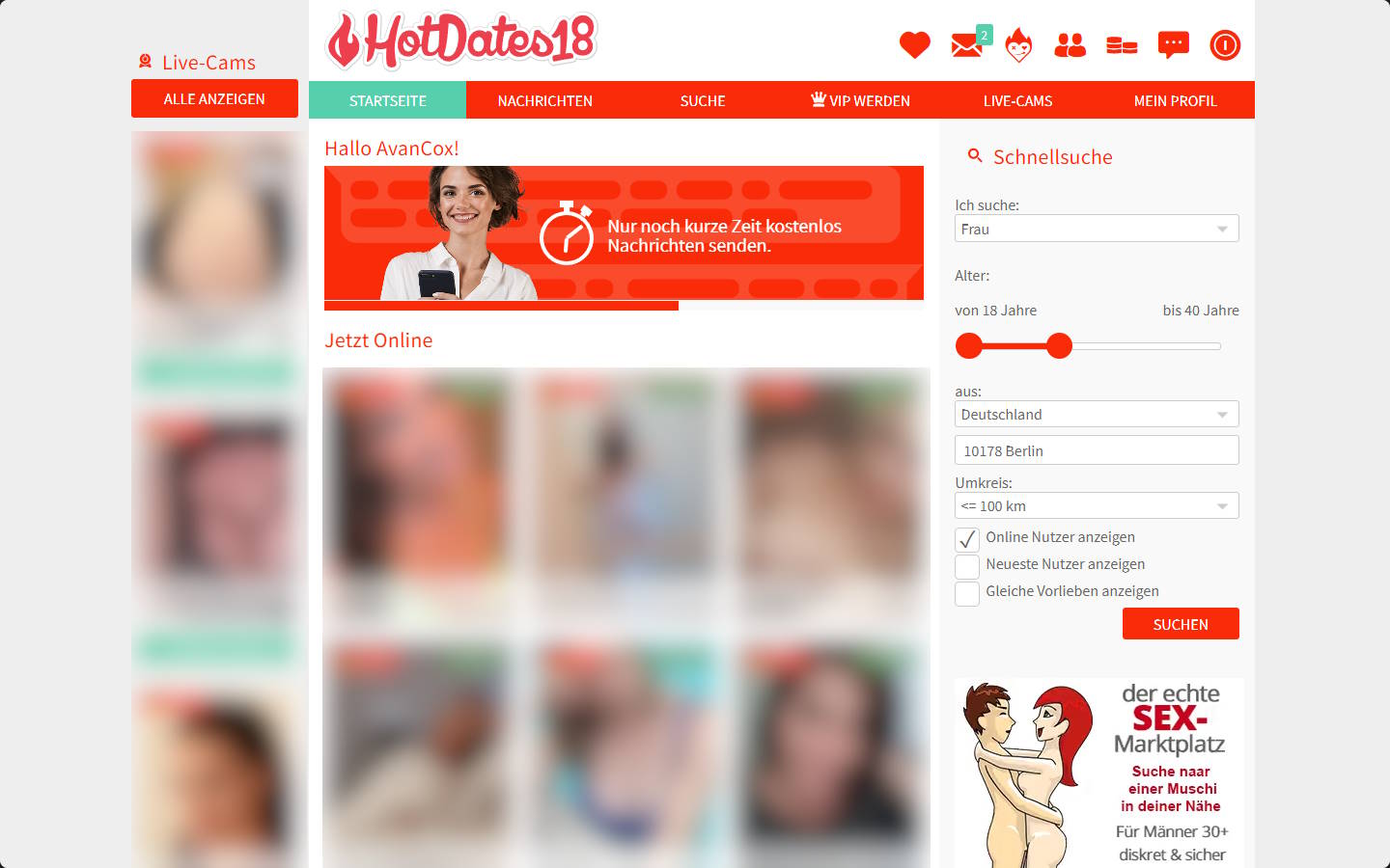 HotDates18.com Mitgliederbereich