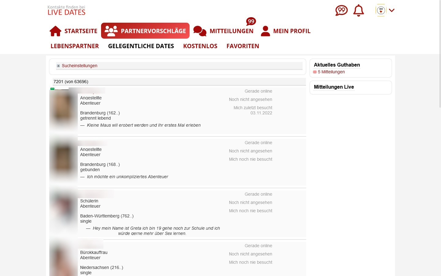 Live-Dates.com Mitgliederbereich