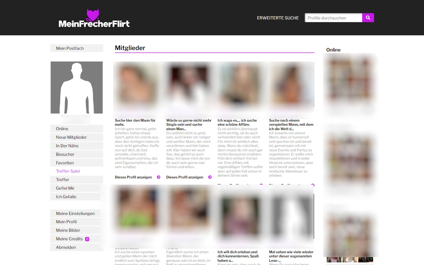 MeinFrecherFlirt.com Mitgliederbereich