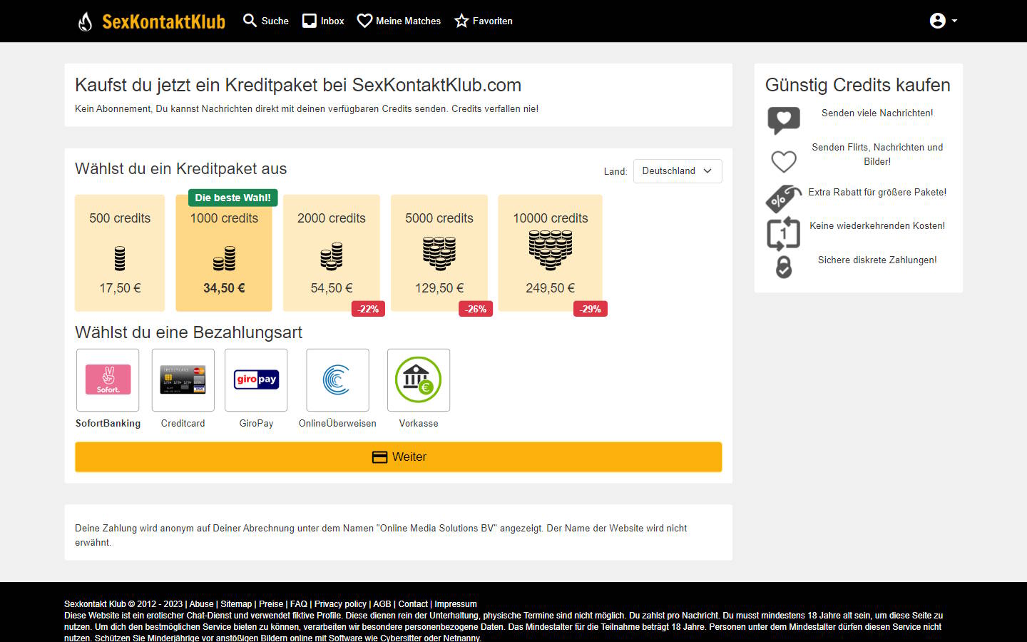 SexkontaktKlub.com Preise