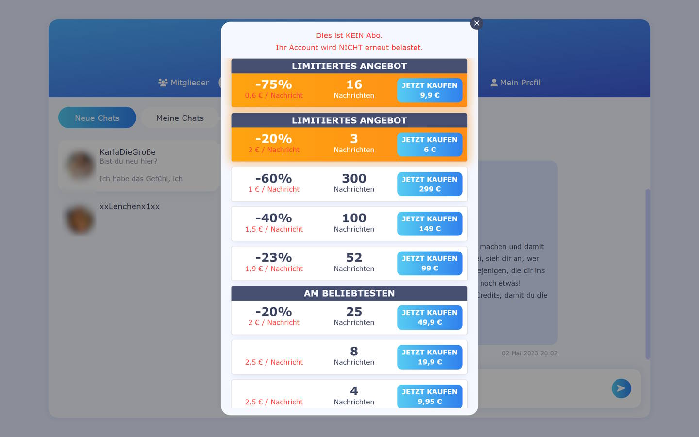 SinnlicheBegierde.com Preise