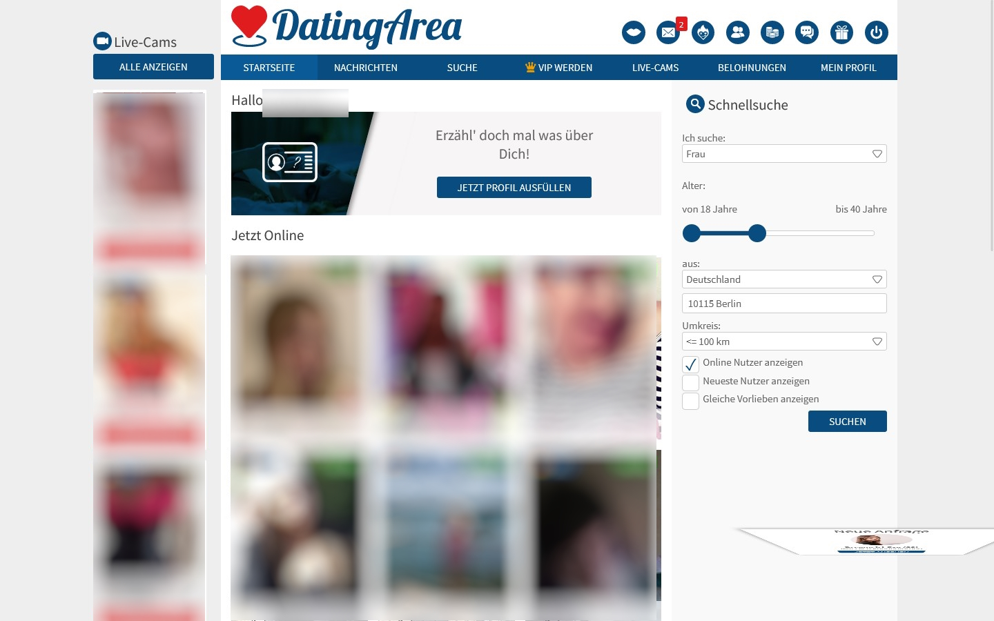 DatingArea.eu Mitgliederbereich