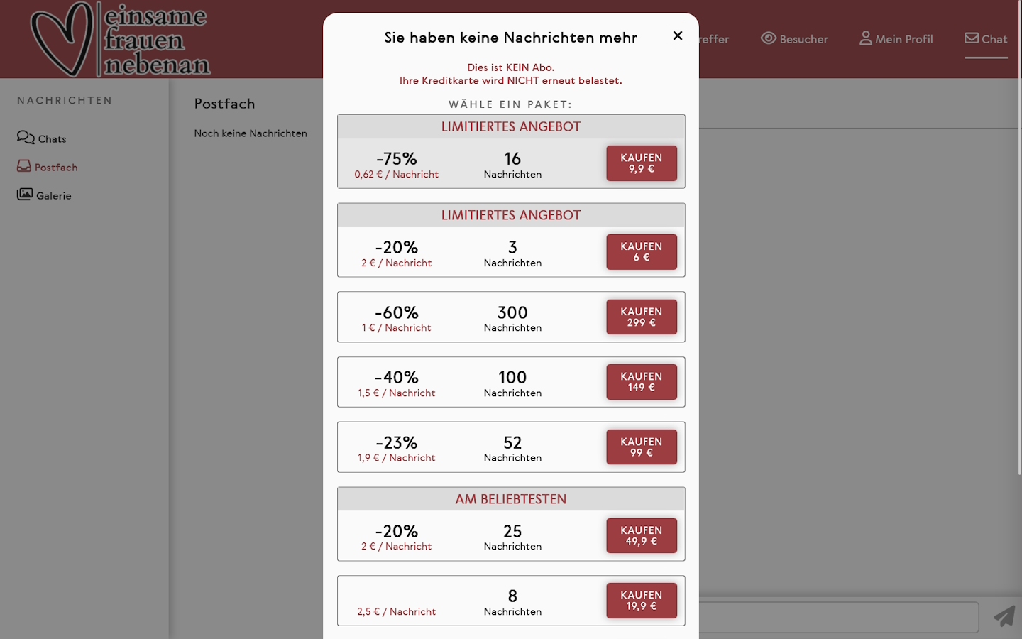 EinsameFrauenNebenan.com Kosten