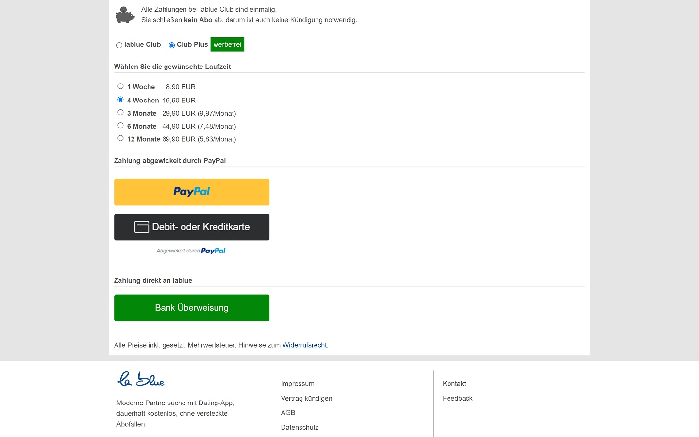 LaBlue.at Kosten