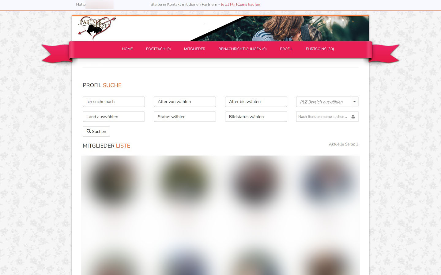 PartnerHerzen.de Mitgliederbereich